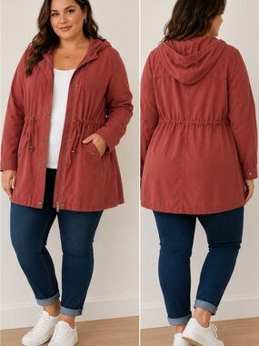 Torrid Size 1 Hooded Anorak Jacket Rust Red Drawstring Utility Coat 1X